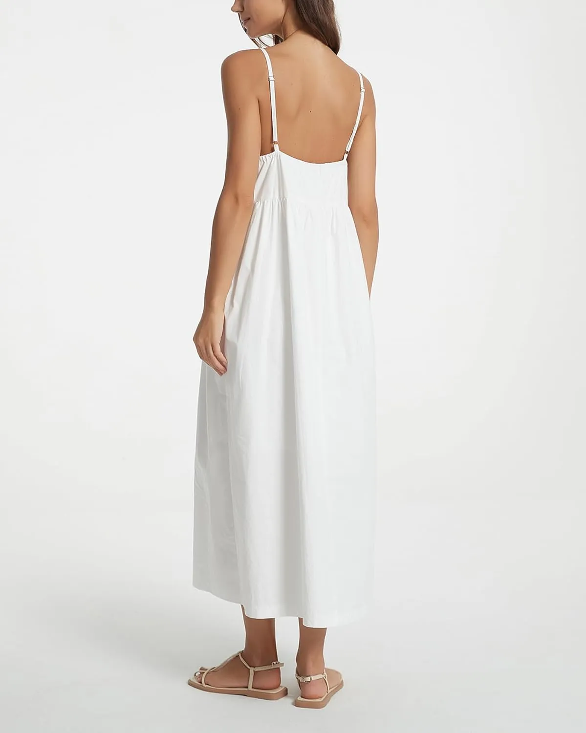 Spaghetti Strap Maxi Dress for Women Sleeveless V Neck Summer Flowy Cami Dress Beach Long Dresses with Pockets