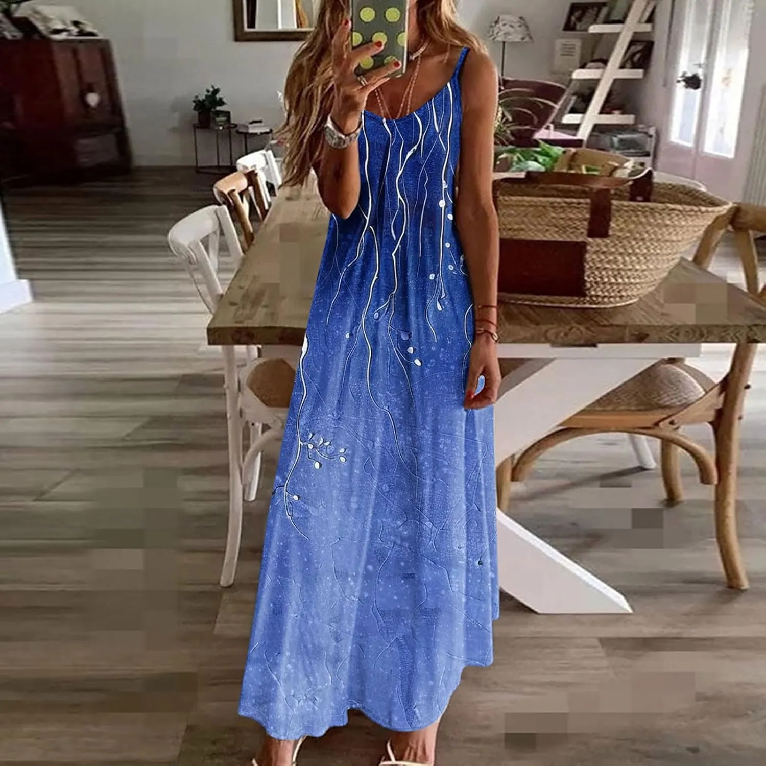 Spaghetti Strap Maxi Dresses for Women V Neck Sexy Casual Elegant Dress Summer Holiday Long Vintage Floral Sundress
