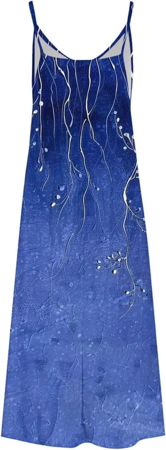 Spaghetti Strap Maxi Dresses for Women V Neck Sexy Casual Elegant Dress Summer Holiday Long Vintage Floral Sundress