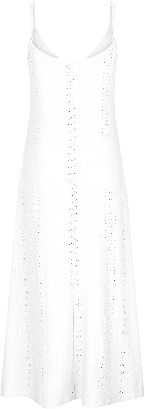 Spring Eyelet Dresses for Women 2025 Spaghetti Strap Maxi Dress Long Summer Sundresses Trendy Beach Vacation Clothing