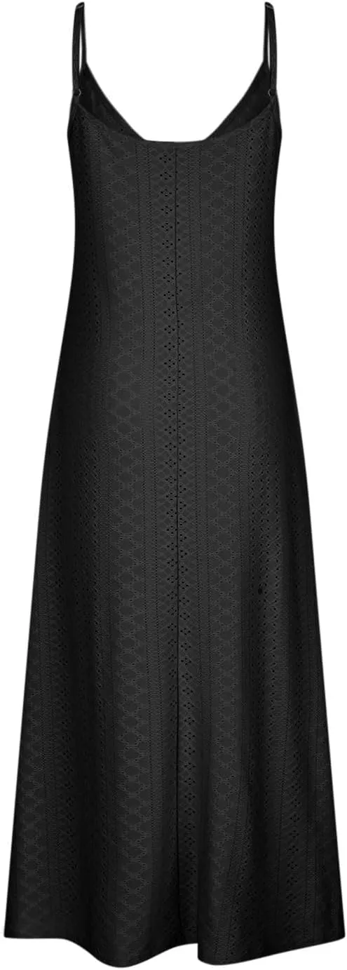Spring Eyelet Dresses for Women 2025 Spaghetti Strap Maxi Dress Long Summer Sundresses Trendy Beach Vacation Clothing