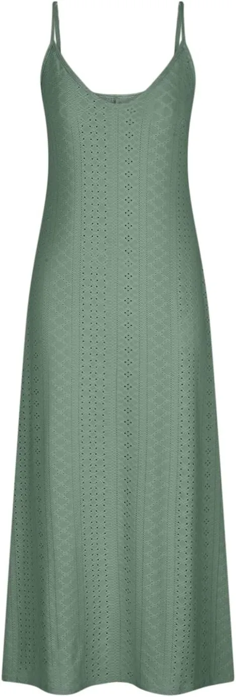 Spring Eyelet Dresses for Women 2025 Spaghetti Strap Maxi Dress Long Summer Sundresses Trendy Beach Vacation Clothing