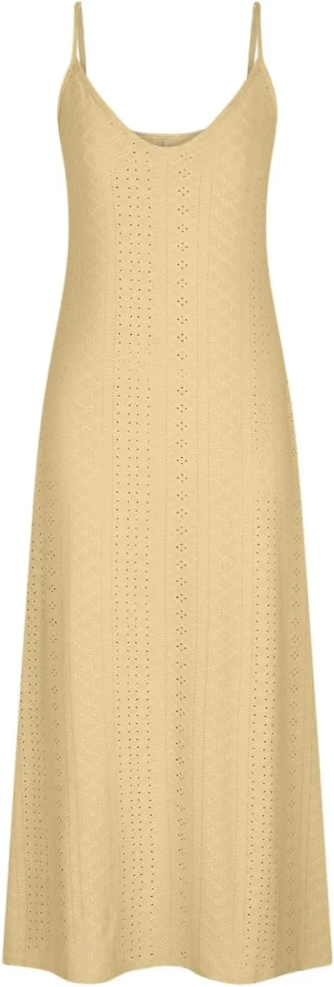 Spring Eyelet Dresses for Women 2025 Spaghetti Strap Maxi Dress Long Summer Sundresses Trendy Beach Vacation Clothing