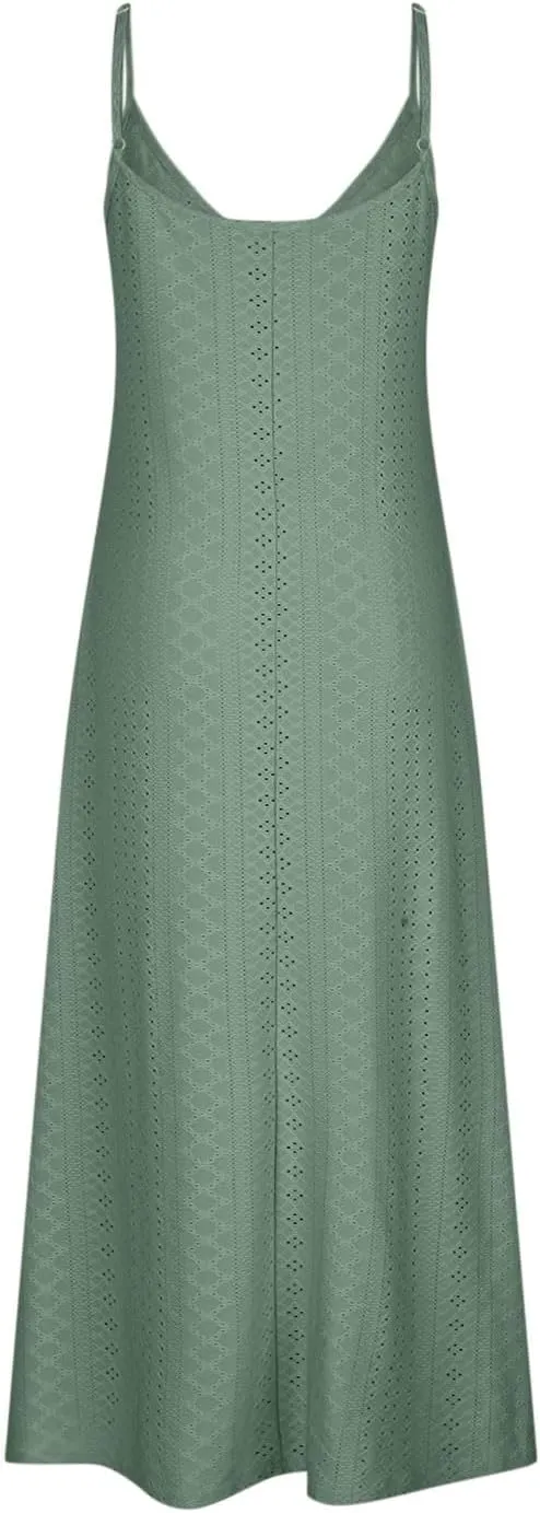 Spring Eyelet Dresses for Women 2025 Spaghetti Strap Maxi Dress Long Summer Sundresses Trendy Beach Vacation Clothing