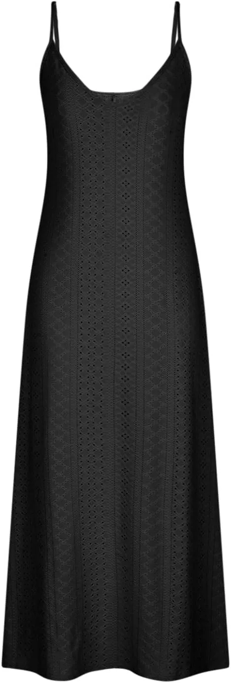Spring Eyelet Dresses for Women 2025 Spaghetti Strap Maxi Dress Long Summer Sundresses Trendy Beach Vacation Clothing