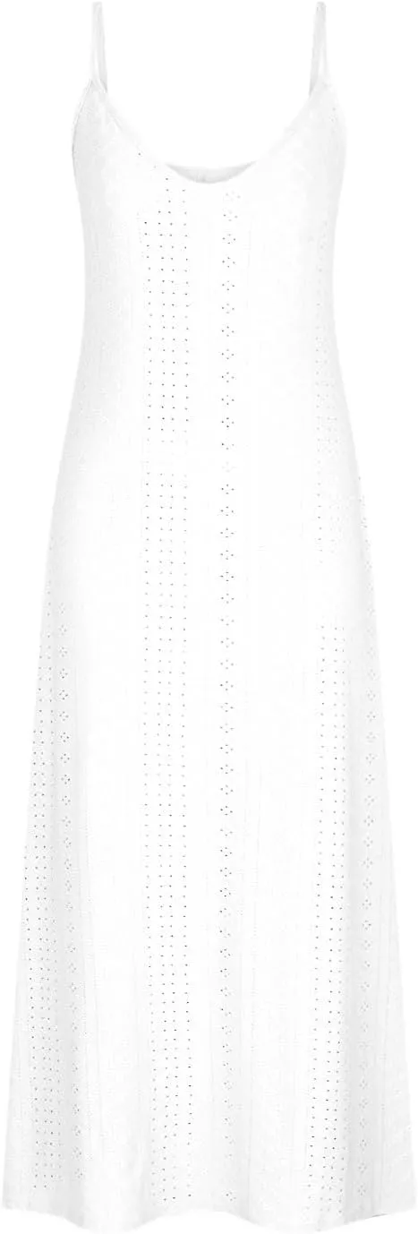 Spring Eyelet Dresses for Women 2025 Spaghetti Strap Maxi Dress Long Summer Sundresses Trendy Beach Vacation Clothing