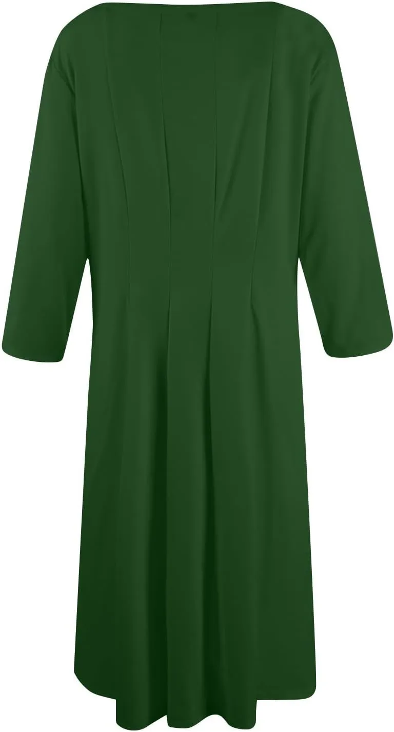 Spring Midi A Line Dresses for Women 3/4 Length Sleeve Cinched Waist Dress Crew Neck Dresses Dress with Pocket