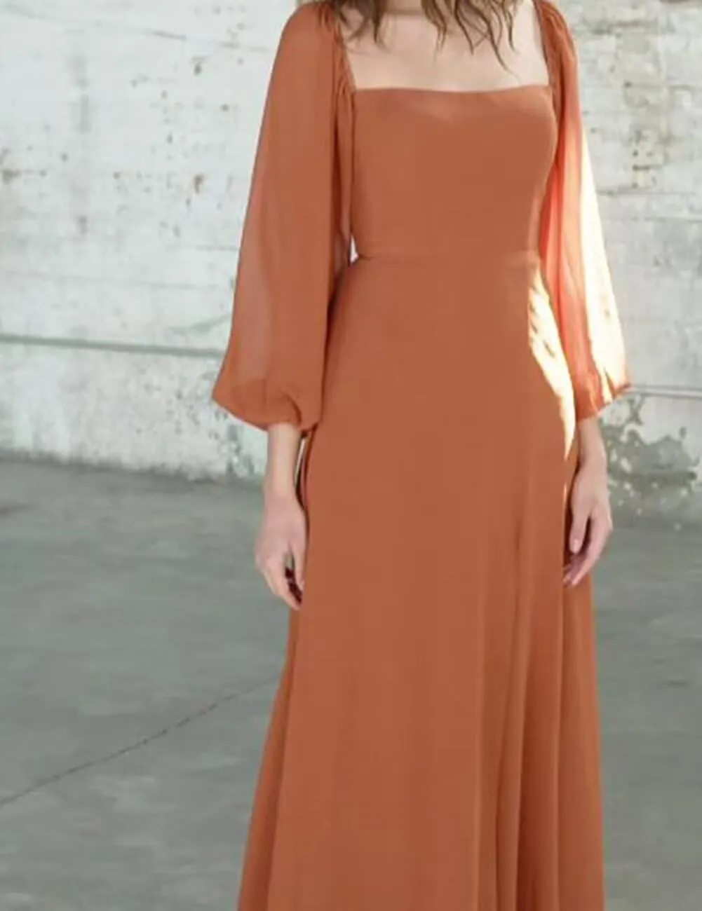 Square Neck Long Sleeve Chiffon Bridesmaid Dresses for Women Fall Wedding Guest Slit Formal Prom Evening Gown