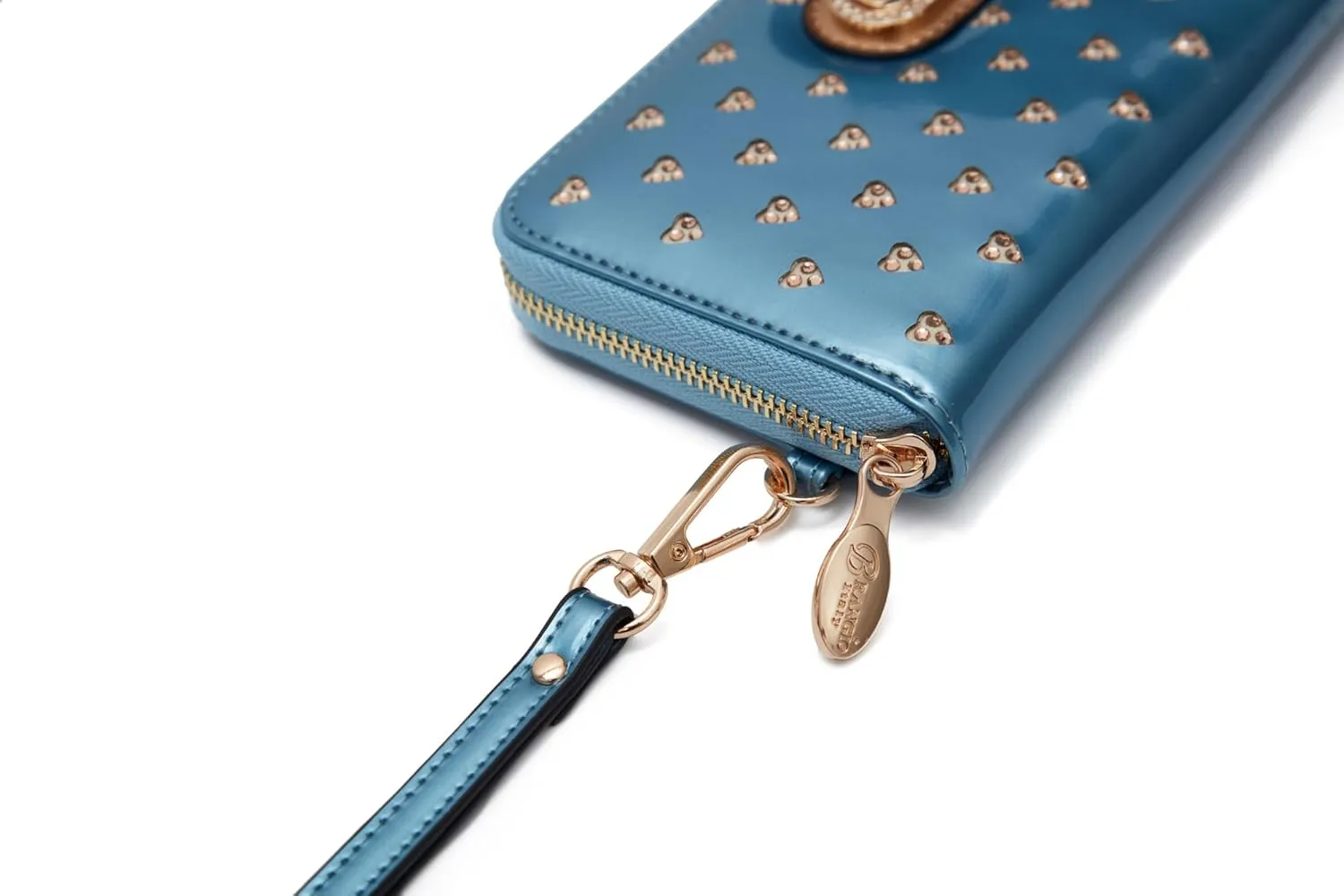 Starz Art Retro Vegan Leather Designer Women's Wallet with Rhinestone Accents, Heart Design Patent Leather Wristlet (Champagne)