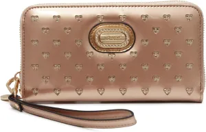 Starz Art Retro Vegan Leather Designer Women's Wallet with Rhinestone Accents, Heart Design Patent Leather Wristlet (Champagne)