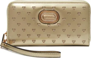 Starz Art Retro Vegan Leather Designer Women's Wallet with Rhinestone Accents, Heart Design Patent Leather Wristlet (Pearl White)