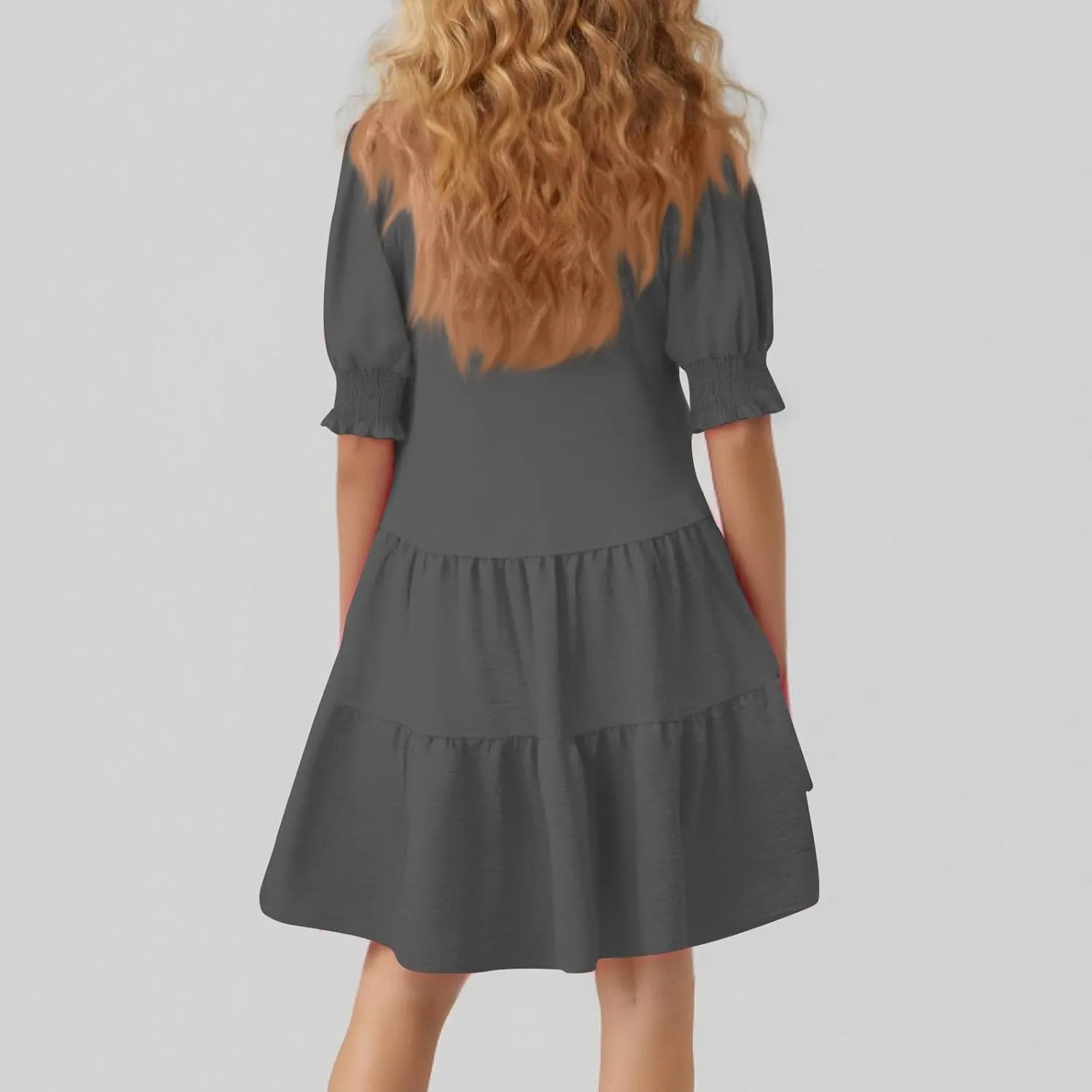 Summer Dresses for Women 2025 Casual Lapel Collared V Neck Mid Sleeved Pleated Midi Dresses Short Sleeve Solid Dresses