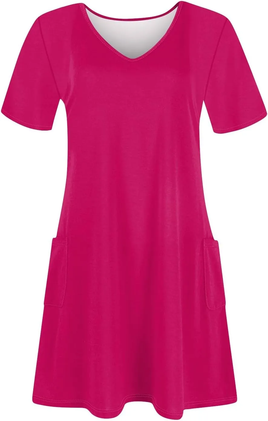 Summer Dresses for Women 2025 Casual Loose V Neck Short Sleeve T Shirt Dress Sundresses Beach Cover Up with Pockets