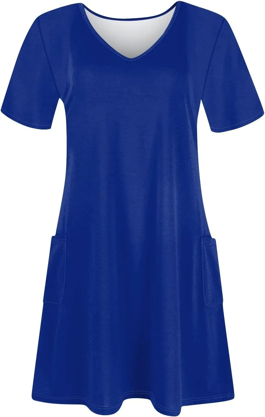 Summer Dresses for Women 2025 Casual Loose V Neck Short Sleeve T Shirt Dress Sundresses Beach Cover Up with Pockets