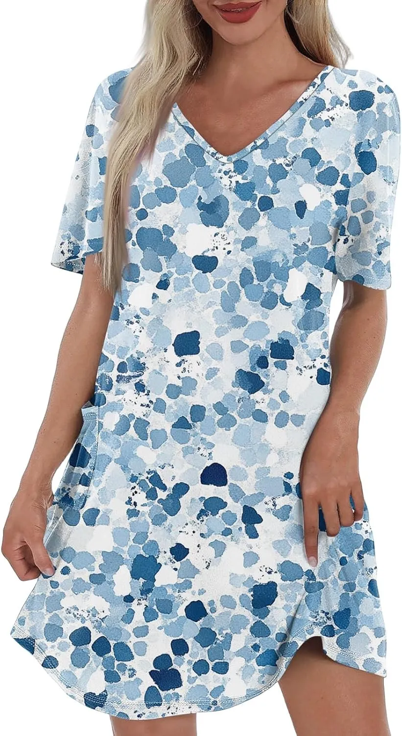 Summer Dresses for Women 2025 Casual Loose V Neck Short Sleeve T Shirt Dress Sundresses Beach Cover Up with Pockets