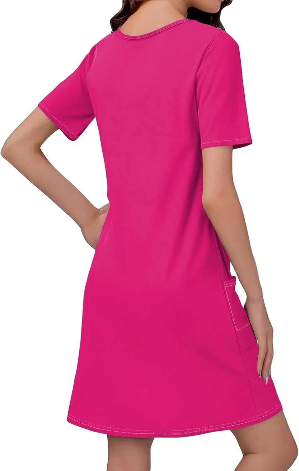 Summer Dresses for Women 2025 Casual Loose V Neck Short Sleeve T Shirt Dress Sundresses Beach Cover Up with Pockets