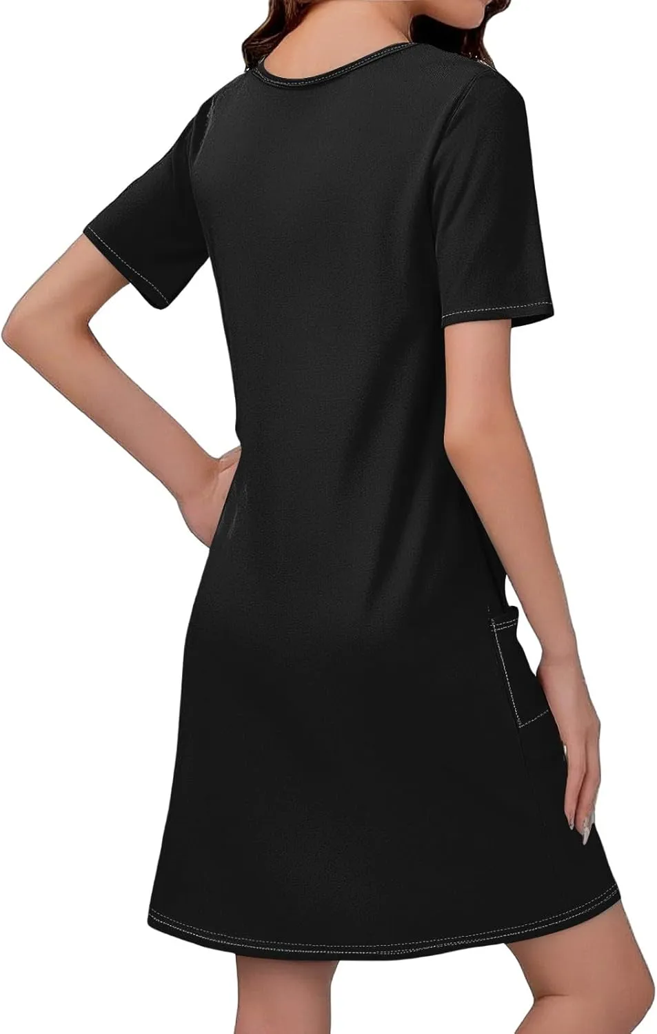 Summer Dresses for Women 2025 Casual Loose V Neck Short Sleeve T Shirt Dress Sundresses Beach Cover Up with Pockets