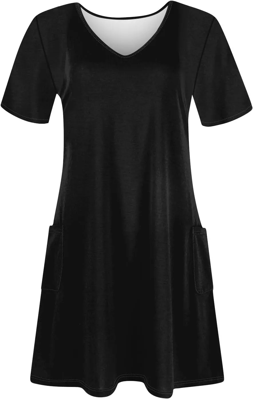 Summer Dresses for Women 2025 Casual Loose V Neck Short Sleeve T Shirt Dress Sundresses Beach Cover Up with Pockets