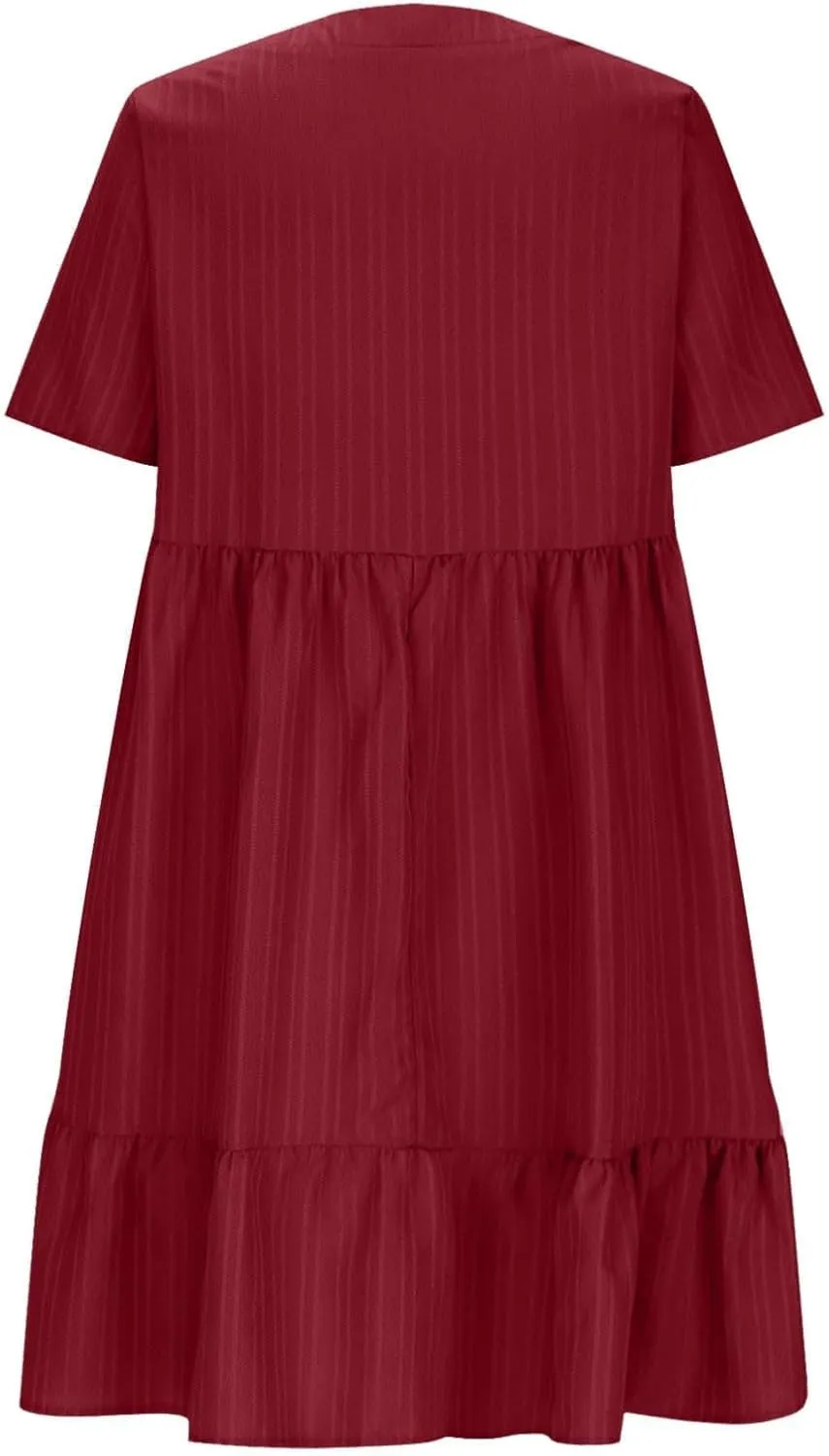 Summer Dresses for Women 2025 Casual Short Sleeve V Neck Flowy Swing Midi Dress Loose Beach Vacation Cute Sundresses