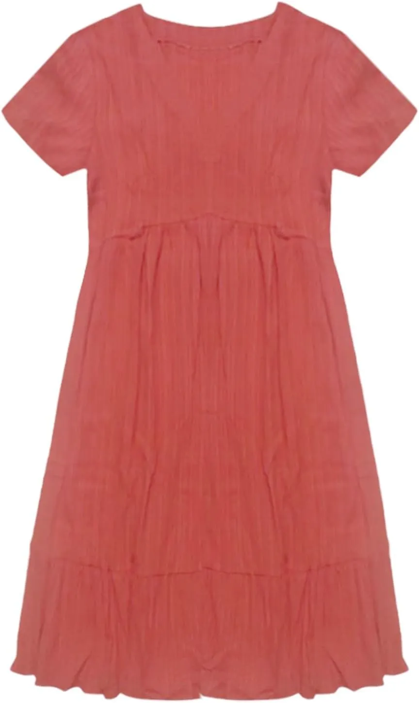 Summer Dresses for Women 2025 Casual Short Sleeve V Neck Flowy Swing Midi Dress Loose Beach Vacation Cute Sundresses