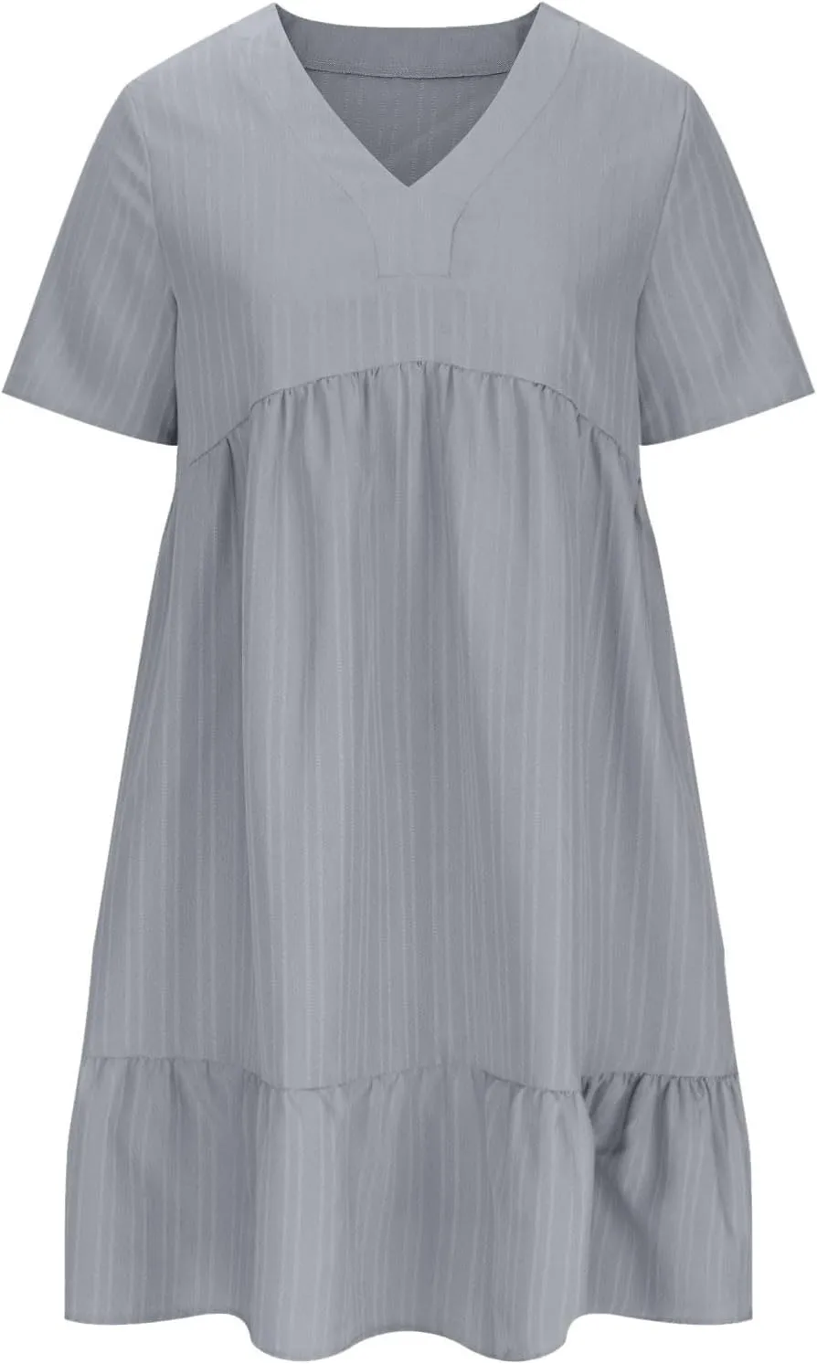 Summer Dresses for Women 2025 Casual Short Sleeve V Neck Flowy Swing Midi Dress Loose Beach Vacation Cute Sundresses
