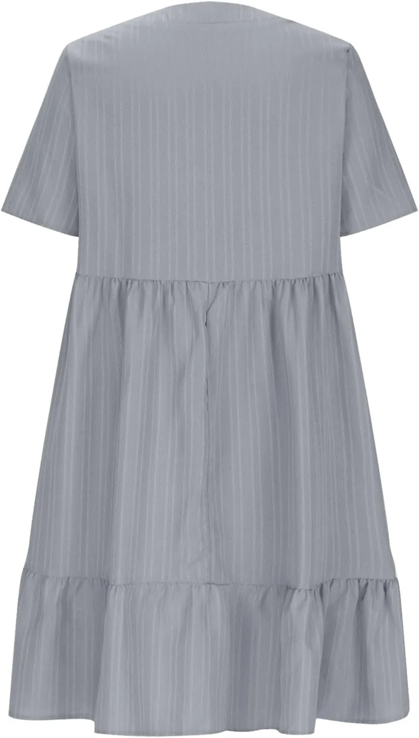 Summer Dresses for Women 2025 Casual Short Sleeve V Neck Flowy Swing Midi Dress Loose Beach Vacation Cute Sundresses