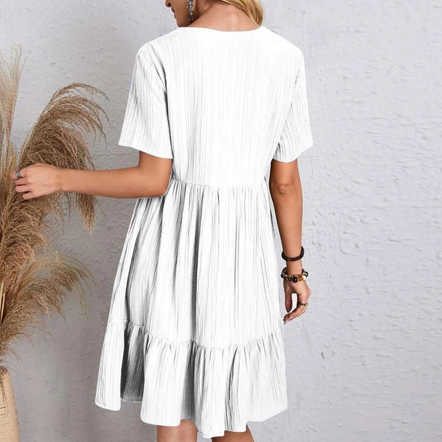 Summer Dresses for Women 2025 Casual Short Sleeve V Neck Flowy Swing Midi Dress Loose Beach Vacation Cute Sundresses