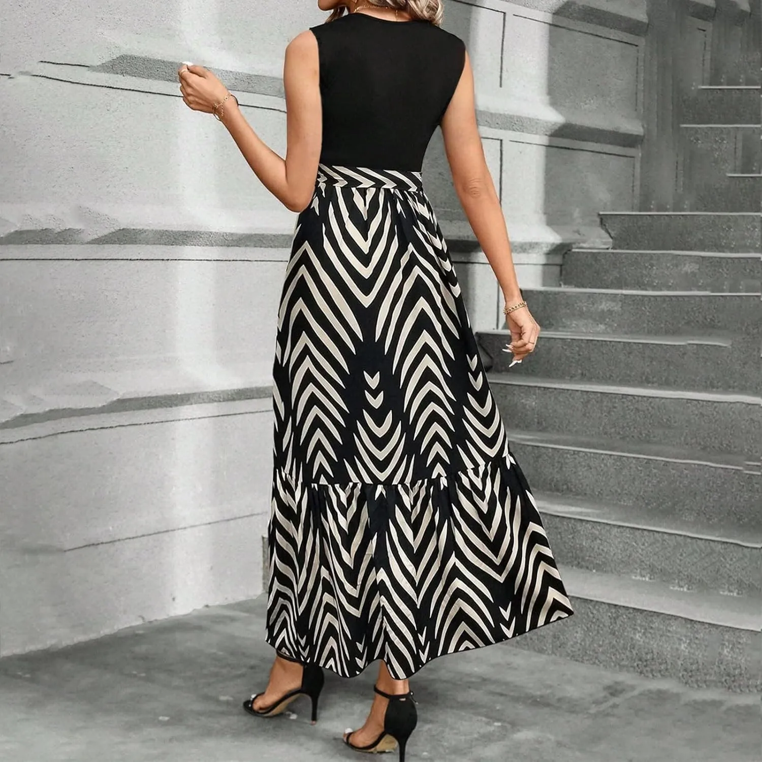 Summer Dresses for Women 2025 Casual Sleeveless Maxi Dresses with Belt Boho Flowy Floral Dress Vacation Long Dress