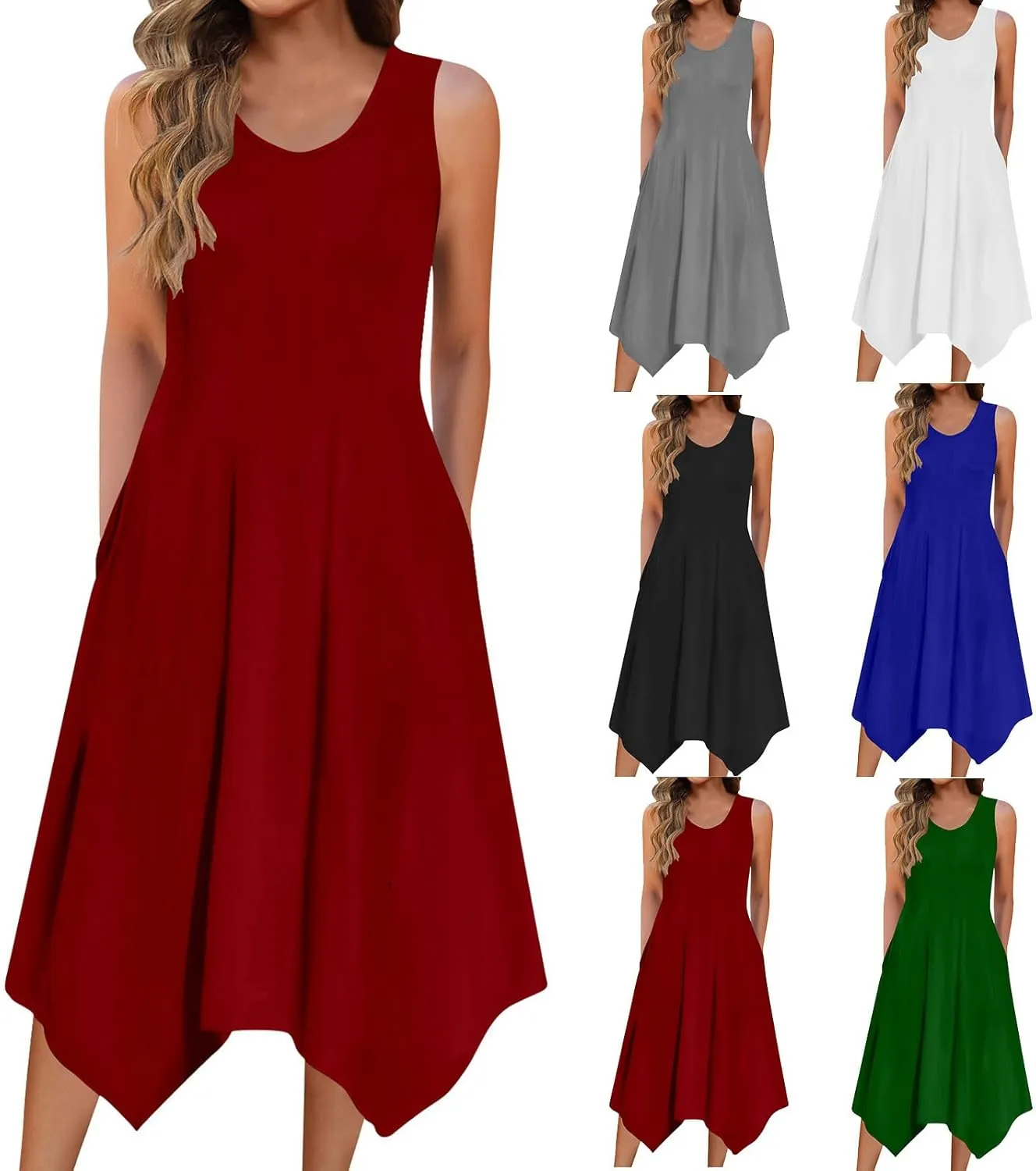 Summer Dresses for Women 2025 Elegant Print Swing Hem Tank Midi Dresses Casual Plus Size Sleeveless Crewneck Sundress