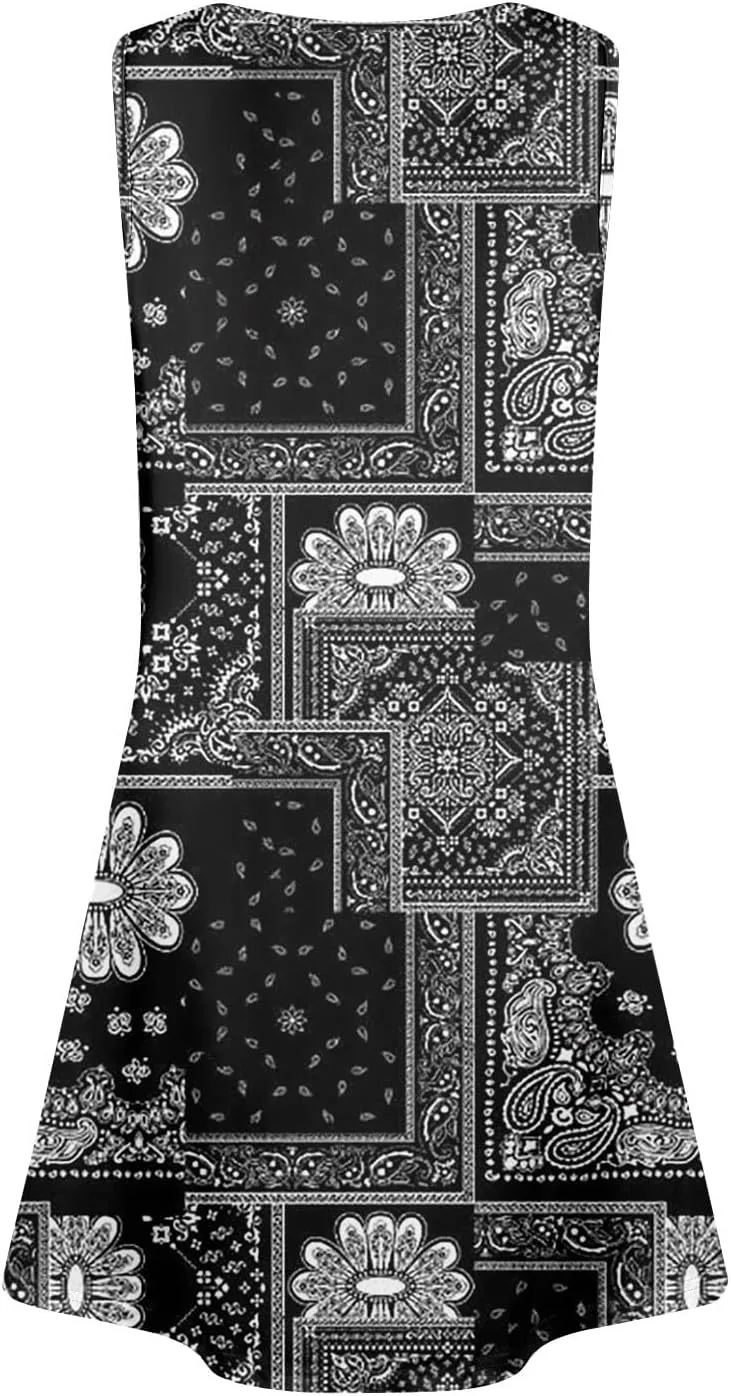 Summer Dresses for Women 2025 Floral Boho Beach Tank Dress V-Neck Loose Sundresses Sleeveless Casual T Shirt Dresses