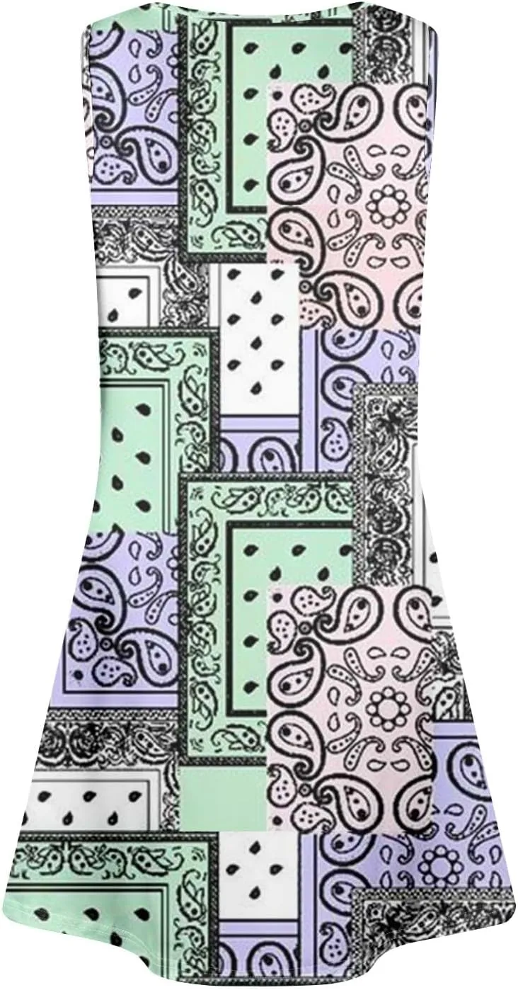 Summer Dresses for Women 2025 Floral Boho Beach Tank Dress V-Neck Loose Sundresses Sleeveless Casual T Shirt Dresses