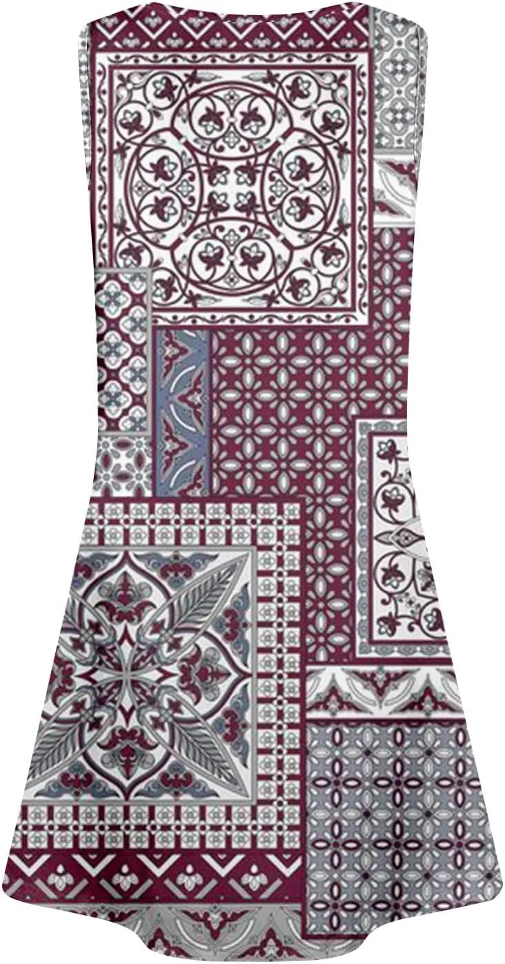 Summer Dresses for Women 2025 Floral Boho Beach Tank Dress V-Neck Loose Sundresses Sleeveless Casual T Shirt Dresses