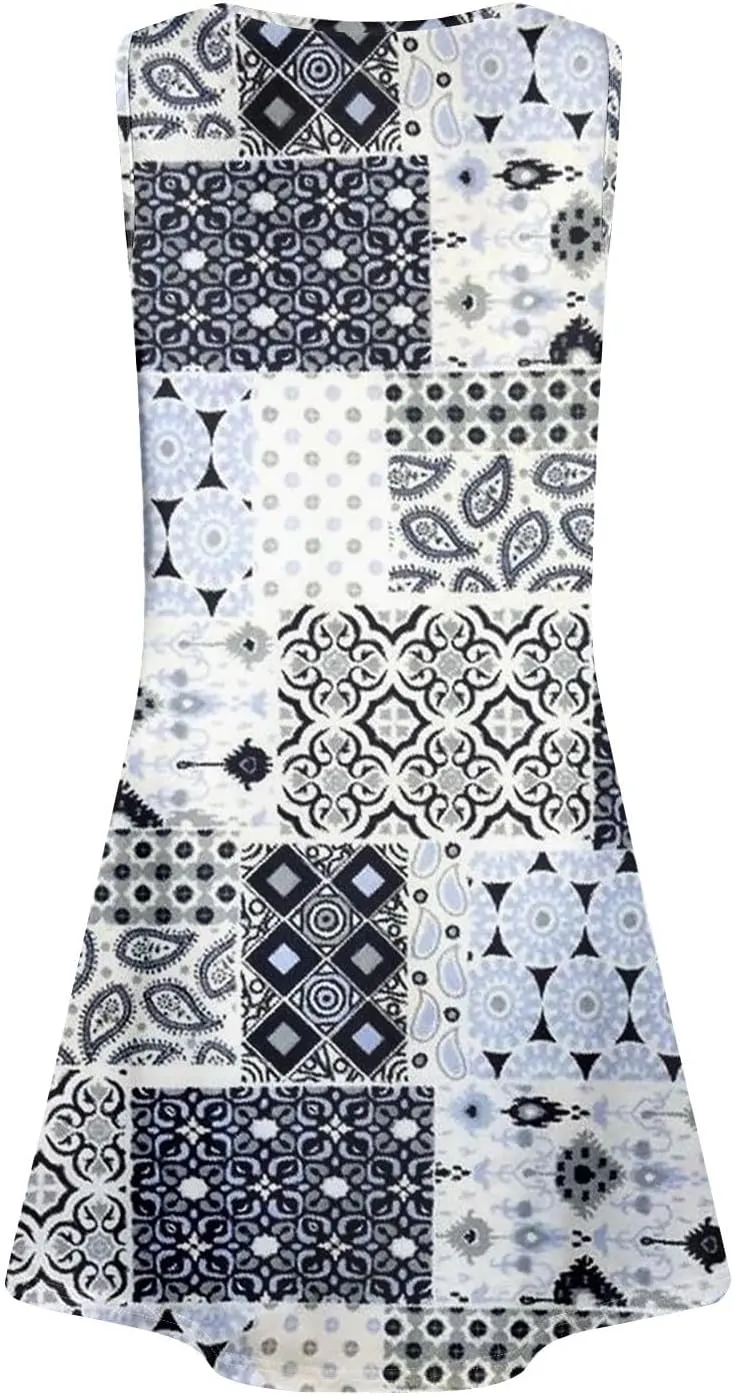 Summer Dresses for Women 2025 Floral Boho Beach Tank Dress V-Neck Loose Sundresses Sleeveless Casual T Shirt Dresses