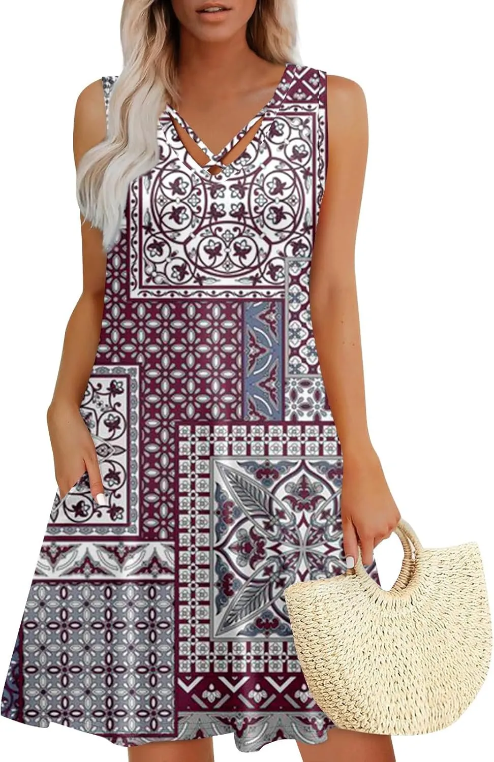 Summer Dresses for Women 2025 Floral Boho Beach Tank Dress V-Neck Loose Sundresses Sleeveless Casual T Shirt Dresses