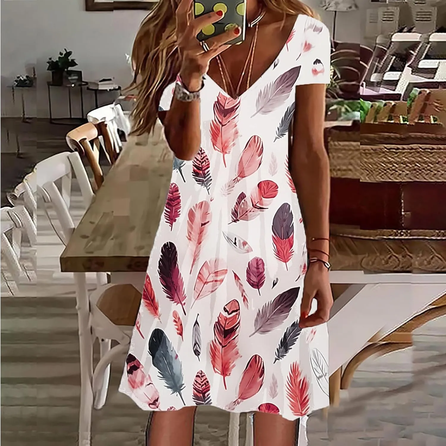 Summer Dresses for Women 2025 Loose V Neck Short Sleeve Casual T Shirt Dress Sundresses Floral Swimsuit Coverup