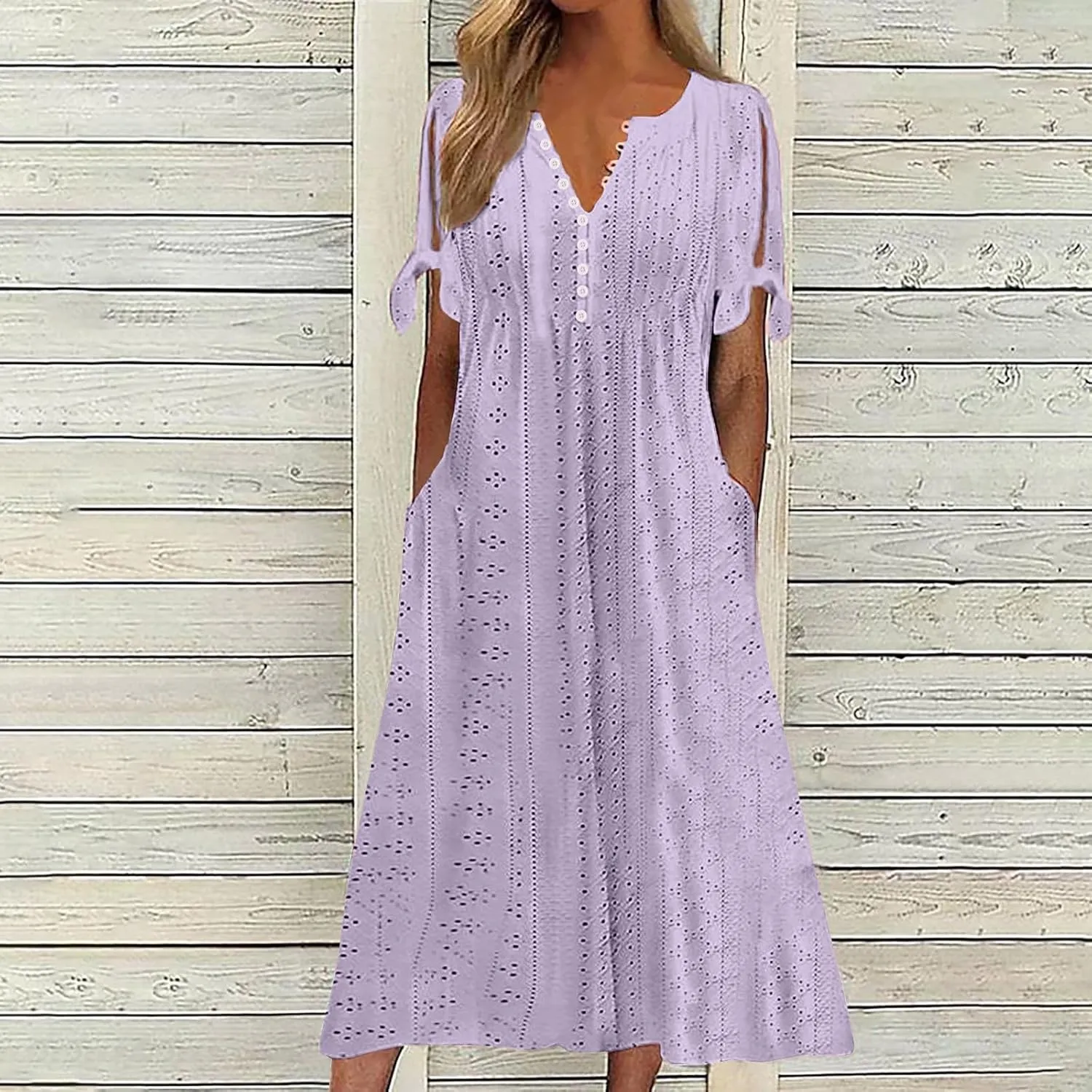 Summer Dresses for Women 2025 Plus Size Knee Length Short Sleeve Eyelet Tshirt Maxi Dress Beach Vacation Sundress