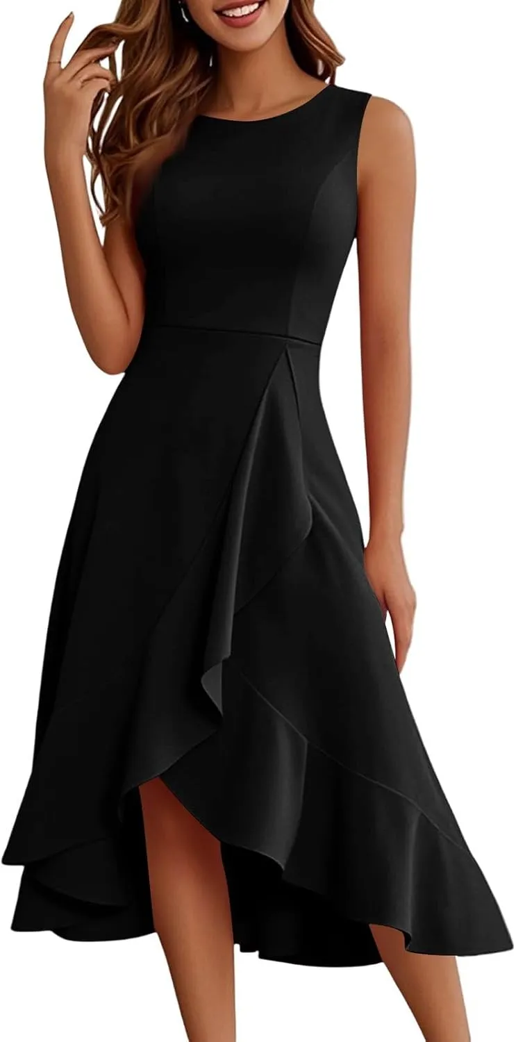 Summer Dresses for Women 2025 Sleeveless Flowy Midi Dress with Asymmetrical Hem, Elegant Wedding Guest Dresses