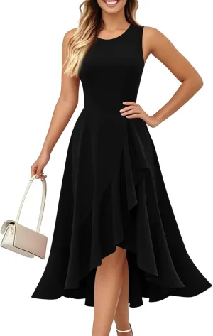 Summer Dresses for Women 2025 Sleeveless Flowy Midi Dress with Asymmetrical Hem, Elegant Wedding Guest Dresses