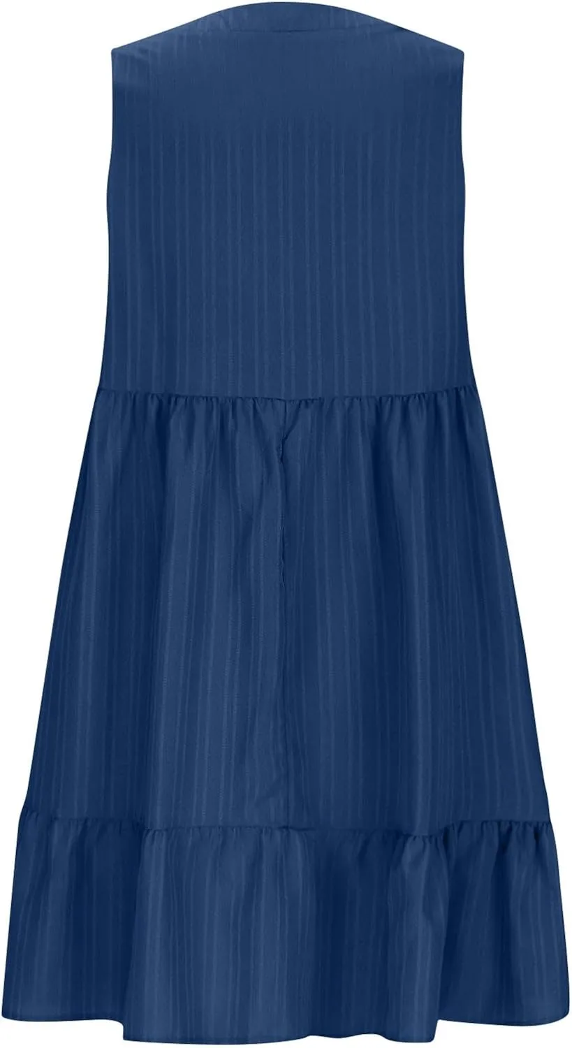 Summer Dresses for Women 2025 Sleeveless V-Neck Flowy Midi Sundresses Layered A-Line Boho Beach Vacation Dress