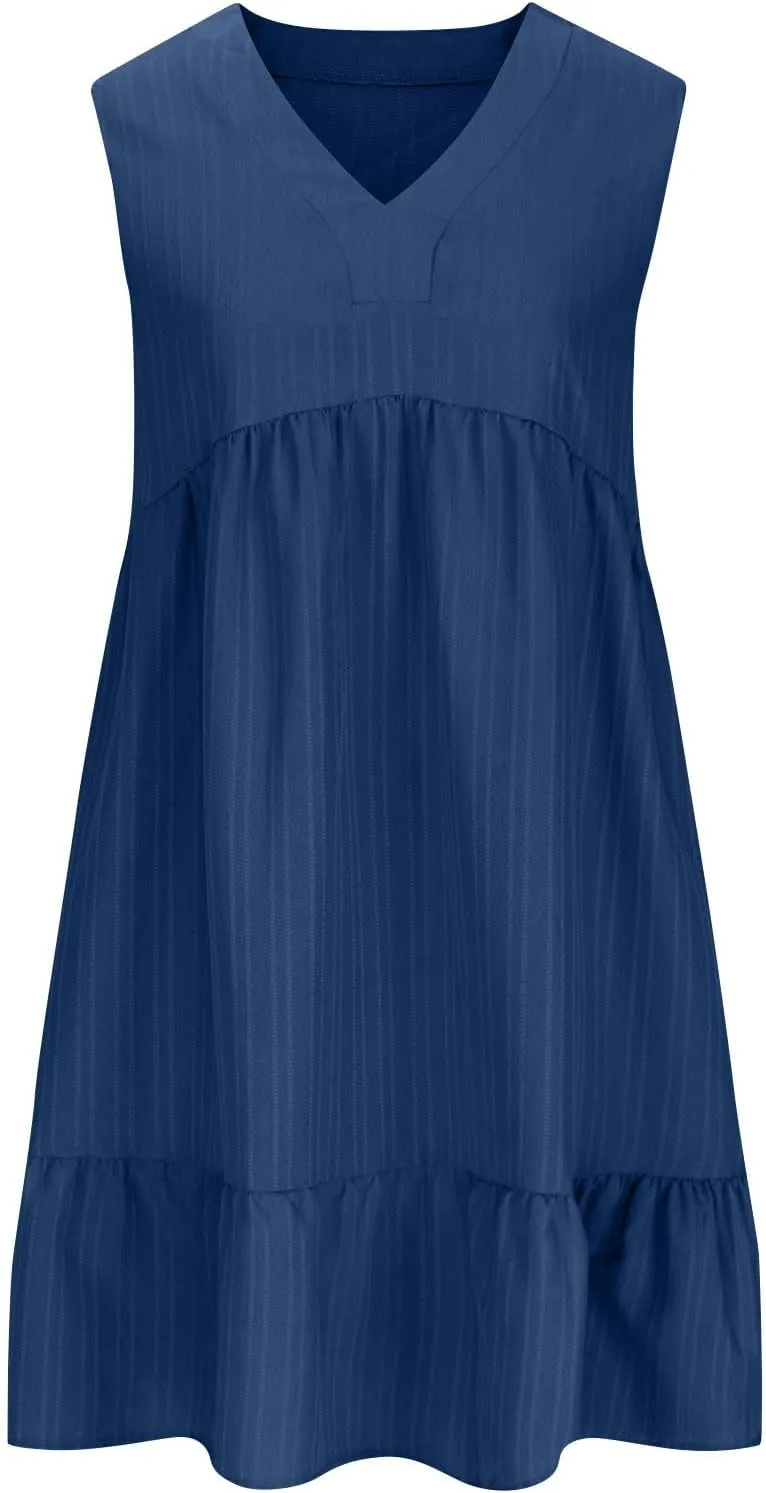 Summer Dresses for Women 2025 Sleeveless V-Neck Flowy Midi Sundresses Layered A-Line Boho Beach Vacation Dress