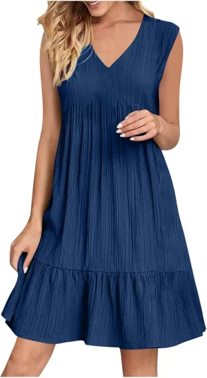 Summer Dresses for Women 2025 Sleeveless V-Neck Flowy Midi Sundresses Layered A-Line Boho Beach Vacation Dress