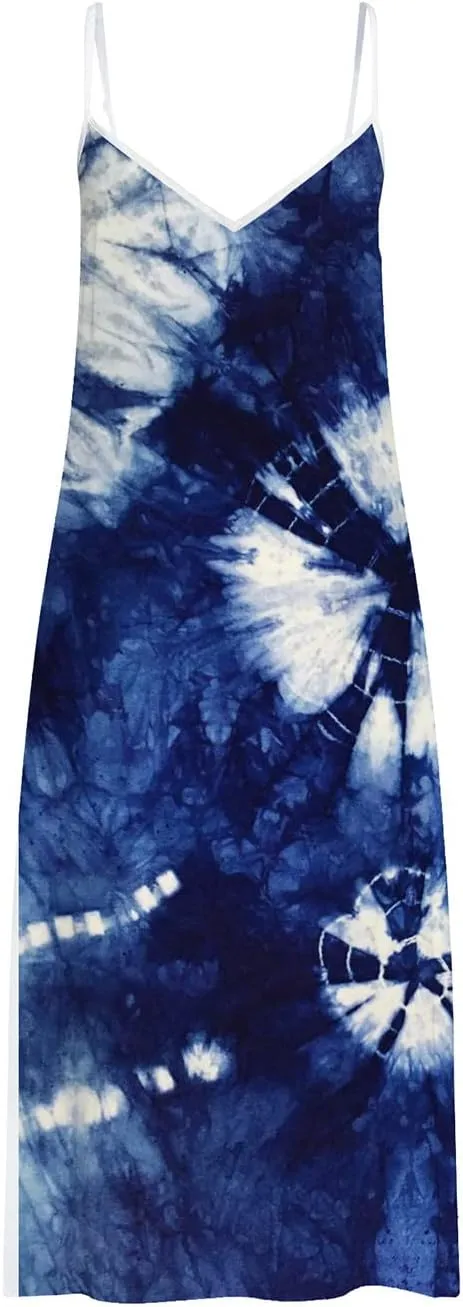 Summer Dresses for Women 2025 Spaghetti Strap Boho Tie Dye Maxi Dress V Neck Boho Beach Sundress Trendy Soft Dress