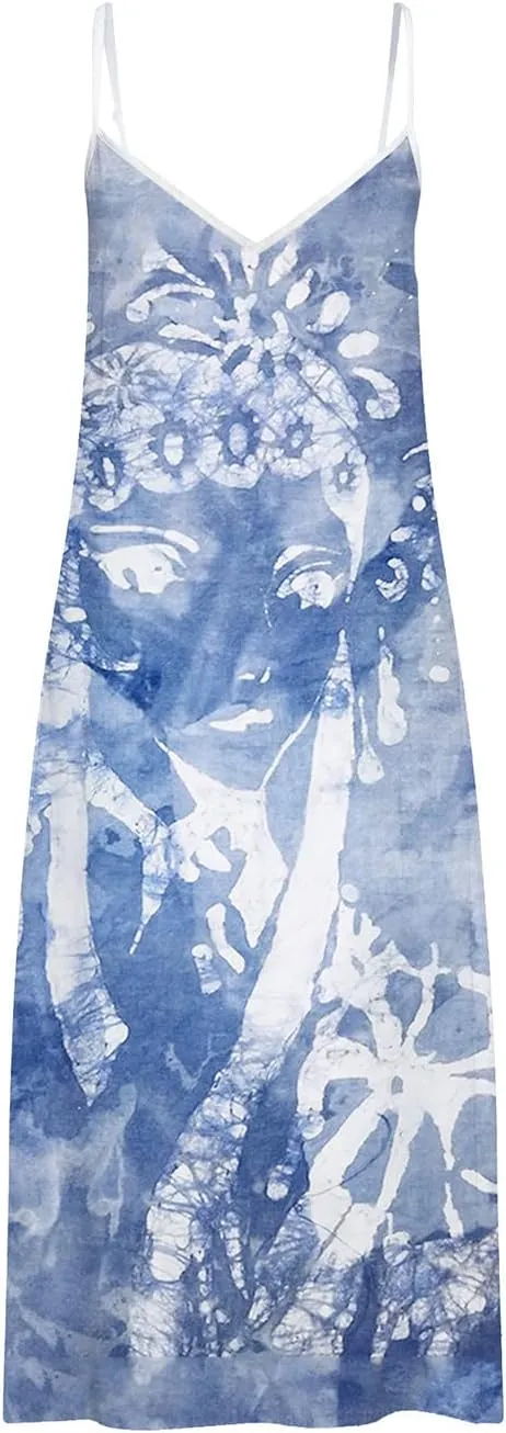 Summer Dresses for Women 2025 Spaghetti Strap Boho Tie Dye Maxi Dress V Neck Boho Beach Sundress Trendy Soft Dress