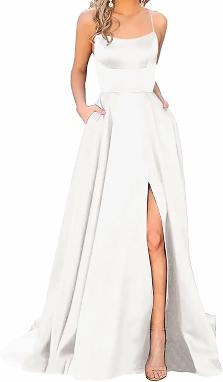 Summer Dresses for Women 2025, Wedding Guest Dresses for Women Elegant Chiffon Satin Prom Dress Long Formal Dress