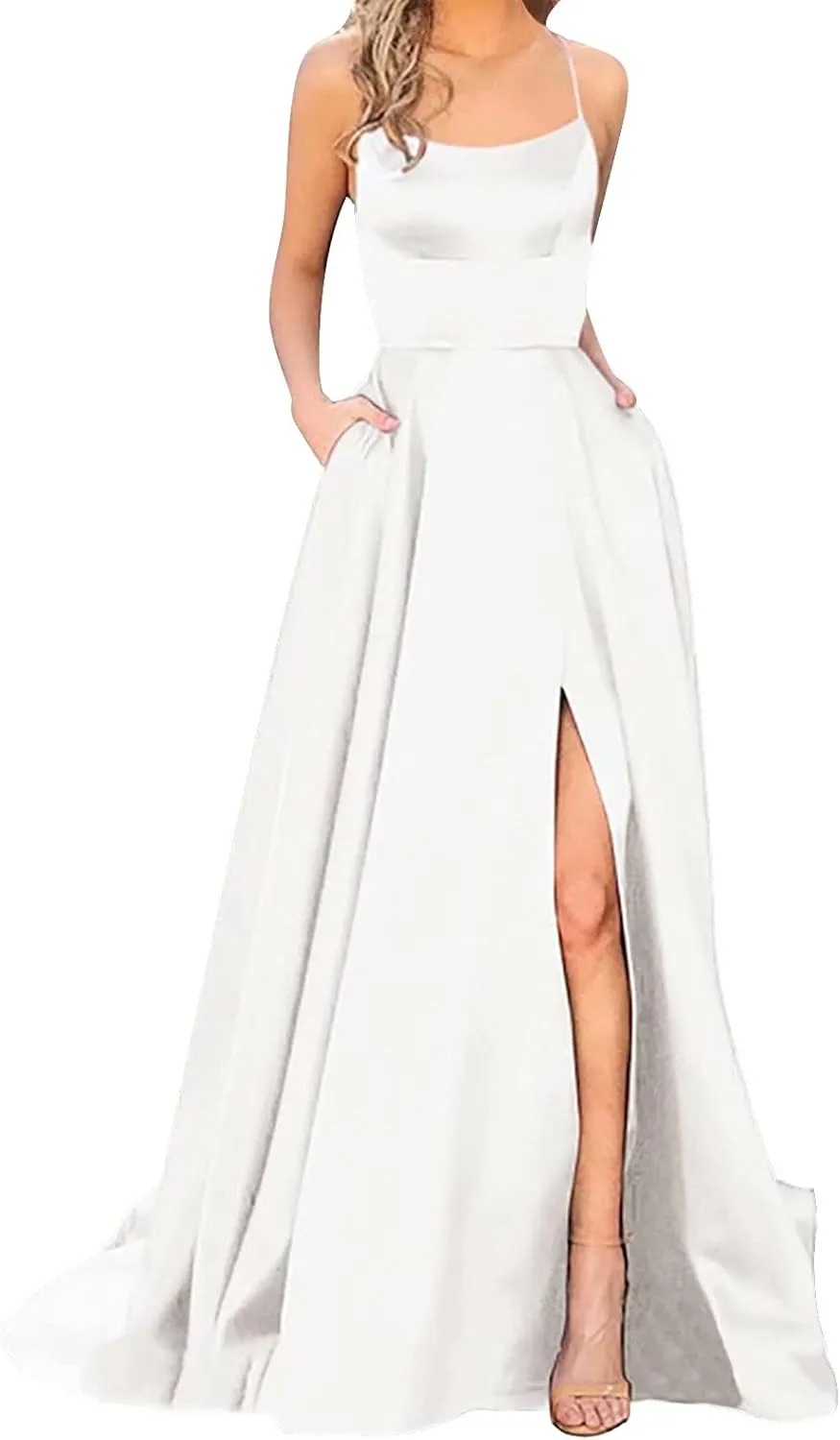 Summer Dresses for Women 2025, Wedding Guest Dresses for Women Elegant Chiffon Satin Prom Dress Long Formal Dress