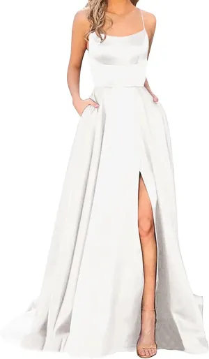 Summer Dresses for Women 2025, Wedding Guest Dresses for Women Elegant Chiffon Satin Prom Dress Long Formal Dress