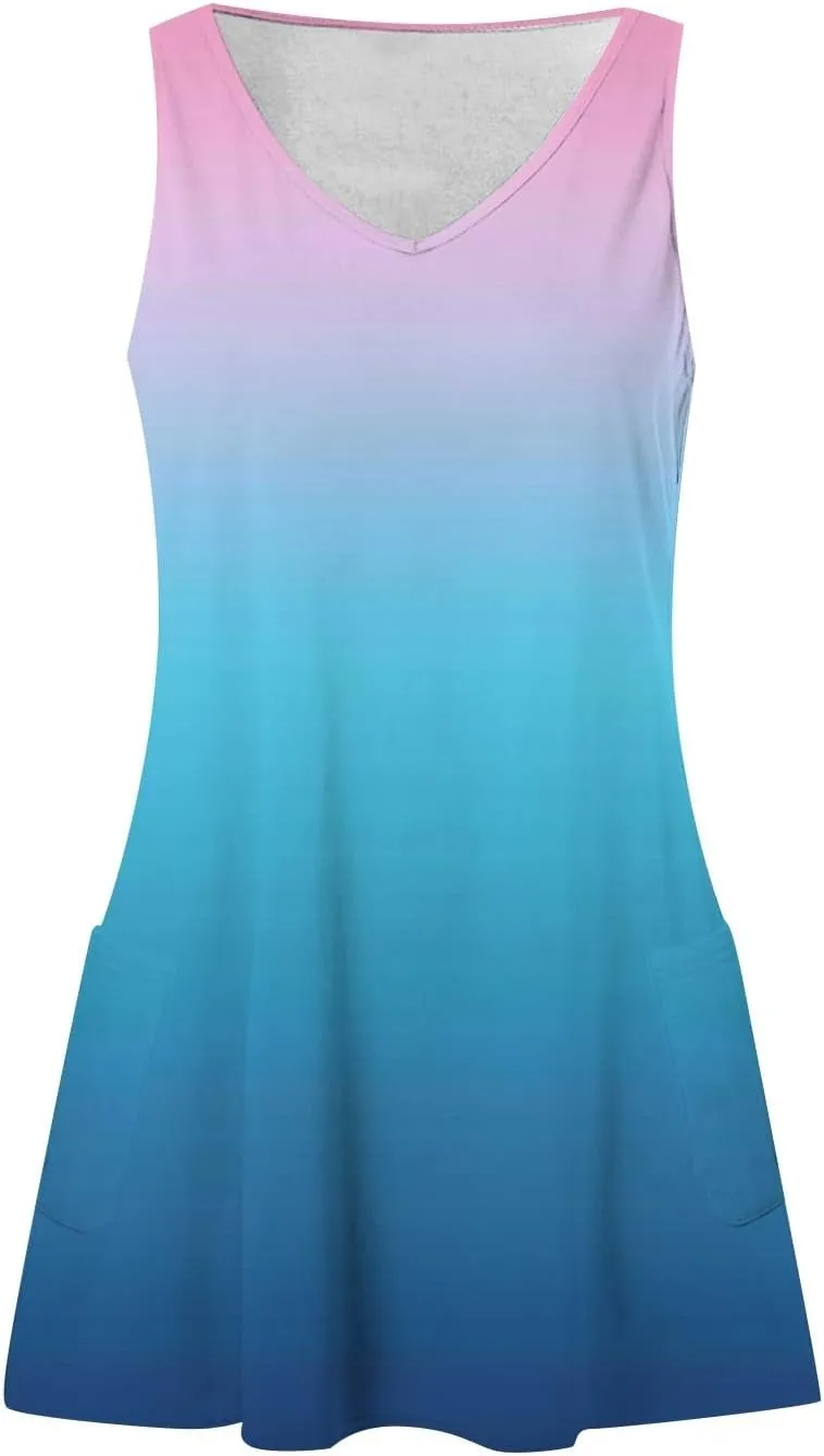 Summer Dresses for Women Casual Loose V Neck Sleeveless Sundresses Boho Beach Dress Swimsuit Coverup with Pockets