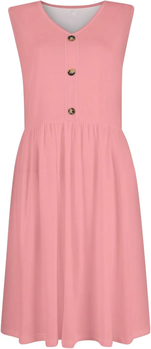 Summer Dresses for Women Loose Sundresses printedCasual Tshirt Tank Dresses Beach Sleeveless Mini Dress with Pockets