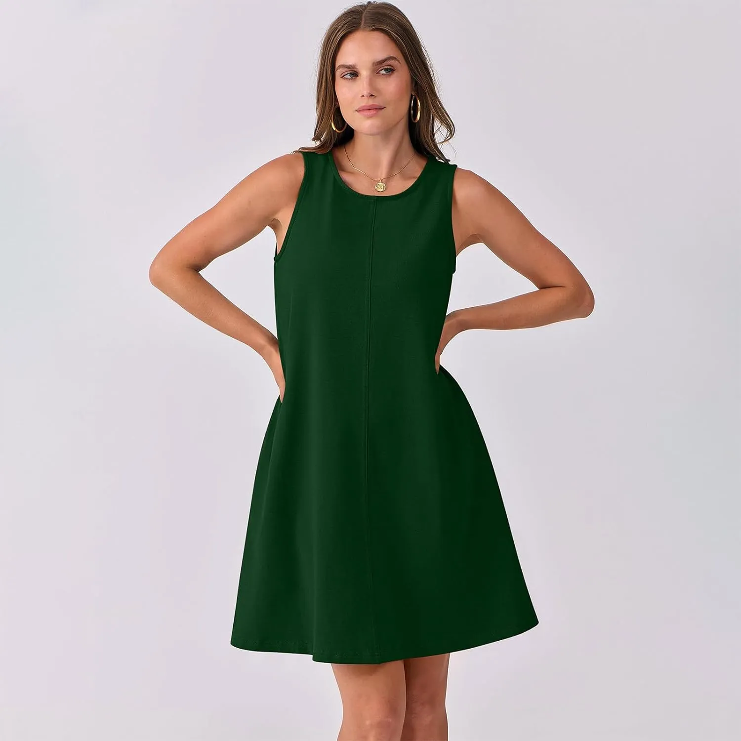 Summer Dresses for Women Solid Sleeveless Cutout Back Sundress Beach Swimwear Summer Casual Mini Dress with Pockets