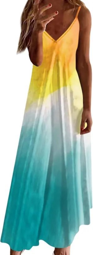 Summer Dresses for Women Vacation Floral Slip Dress Boho Maxi Sleeveless Dress Casual V Neck Beach Sundresses 2025